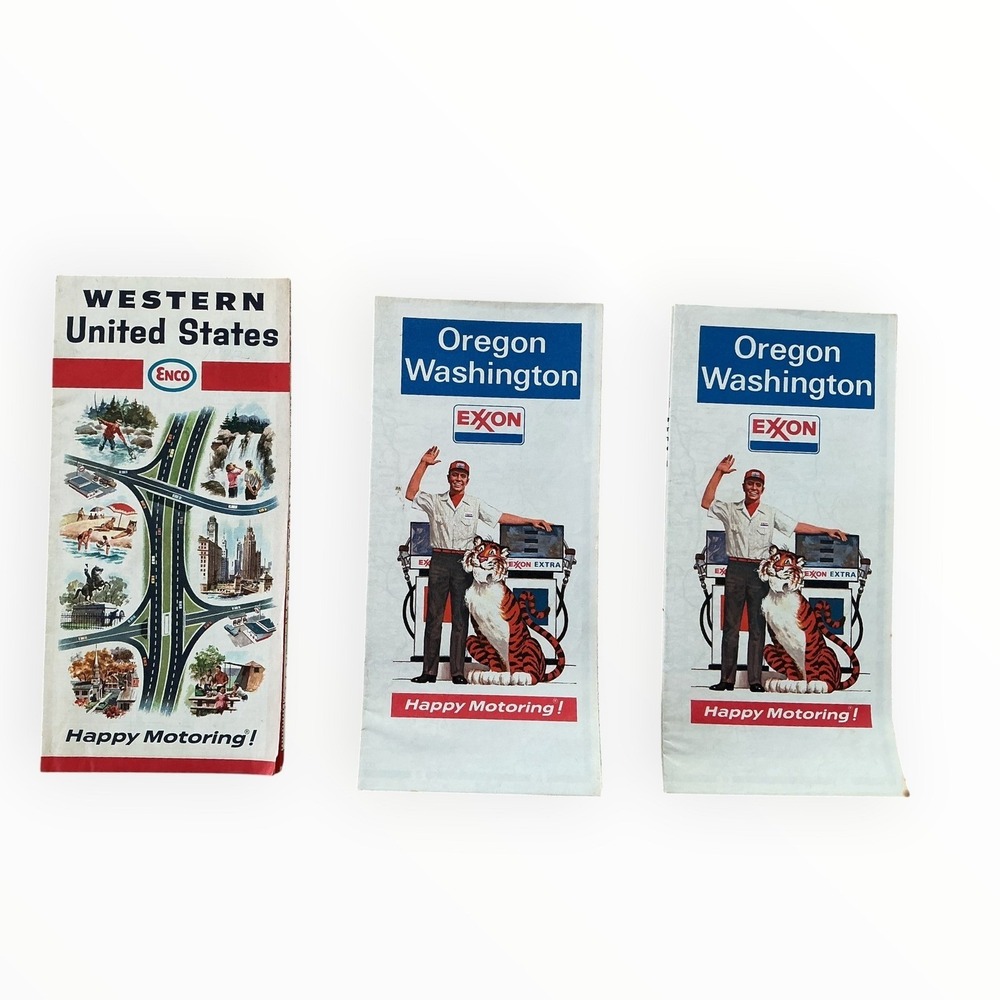 Lot of 3 Vintage Exxon Enco Road Maps 1970s Oregon Washington Western US‎